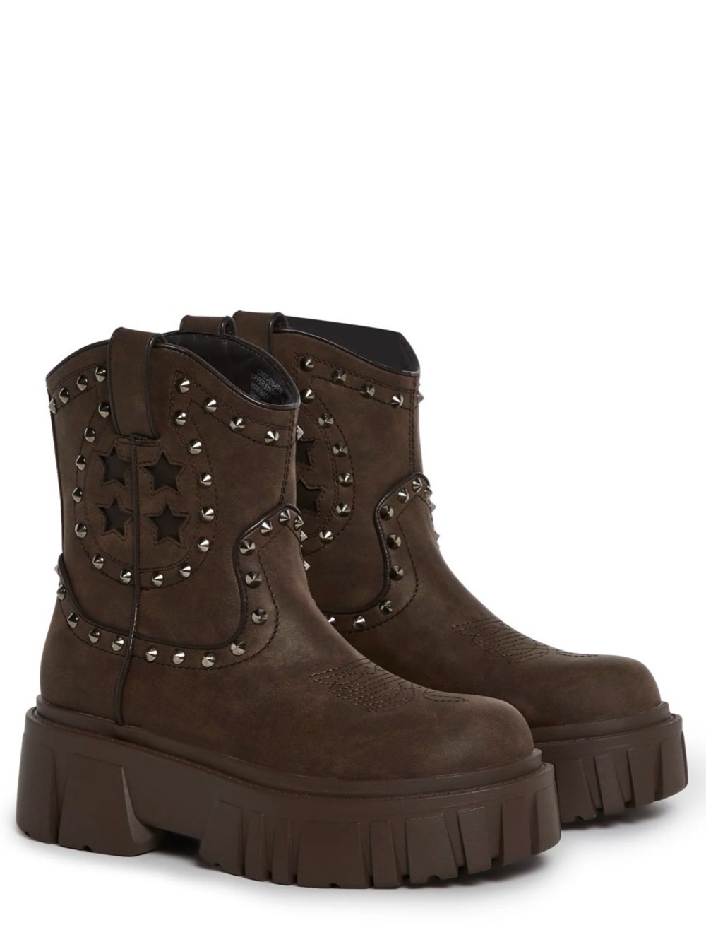 Dolls Kill Brown Studded Star Cutout Platform Ankle Boots